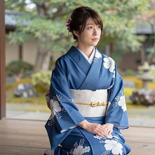 Serene Japanese Woman in Traditional Kimono