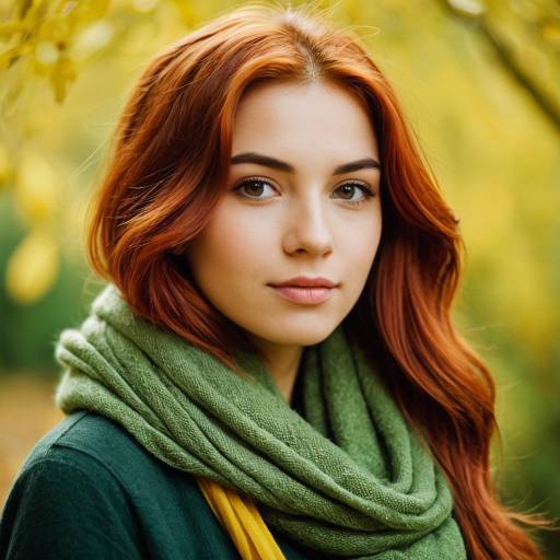 Young Woman with Red Hair in Autumn Scarf