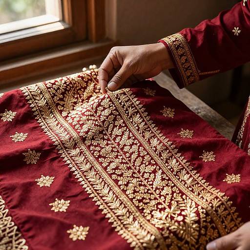 Embroidered Pathani Suit Fabric Close-up