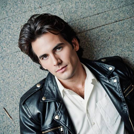 Young man in leather jacket with 80s style