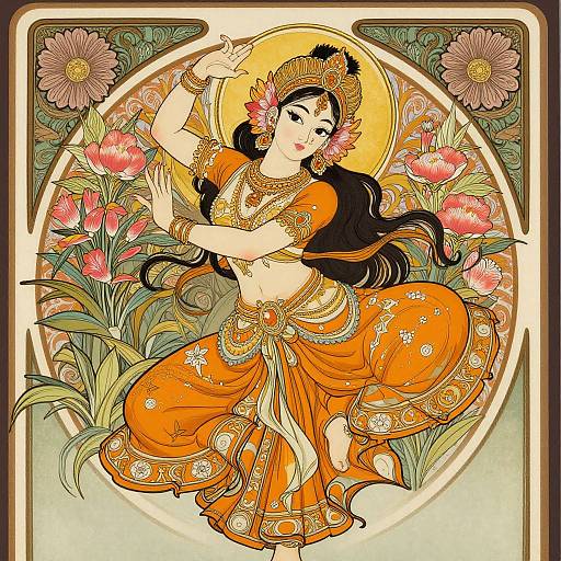 Elegant Ginger Hindu Dancer Art Nouveau
