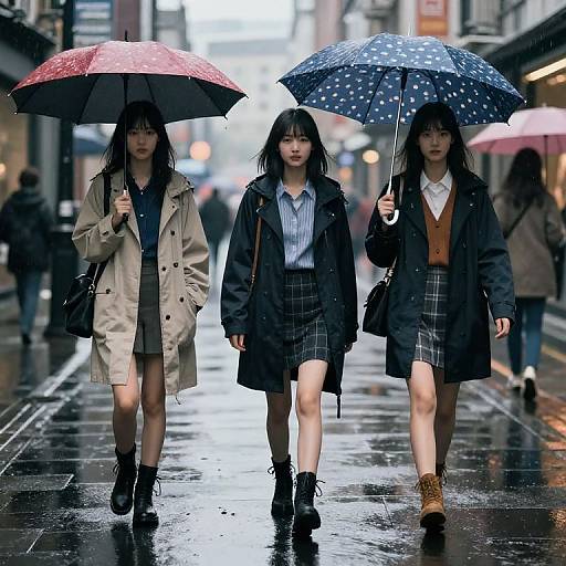 Stylish Girls in Rainy Urban Scene