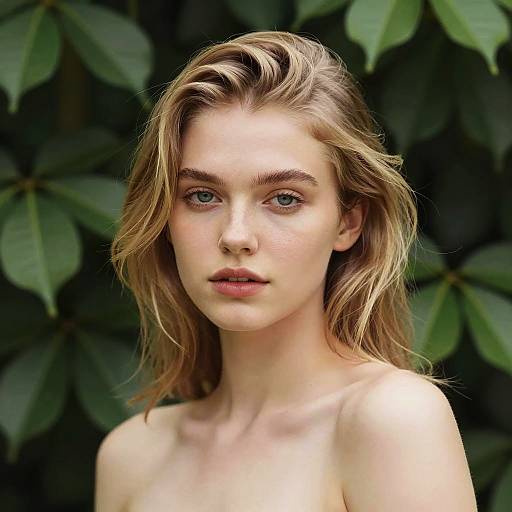 Portrait of Young Blonde Woman with Green Foliage