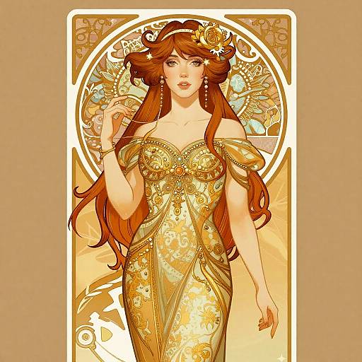 Art Nouveau Silkpunk Erotic Woman Illustration