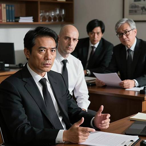 Dramatic Office Meeting of Four Men