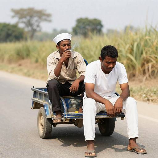 Men on a Cart in Rural Landscape