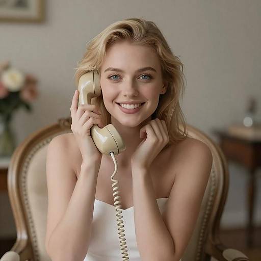Blonde Woman with Vintage Telephone
