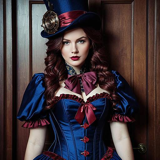 Steampunk Woman in Blue Corset Dress