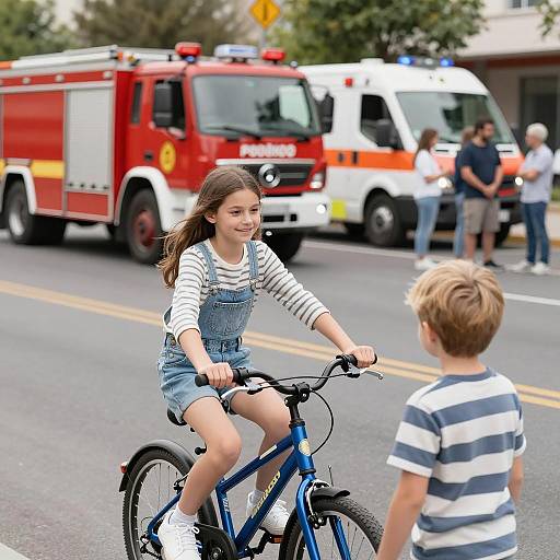 Playful Day: Children on Bikes and Emergency Vehicles