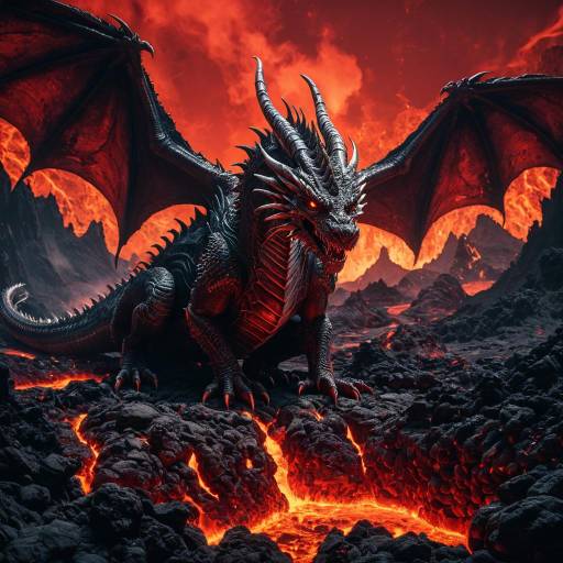 Ancient Dragon Among Molten Lava
