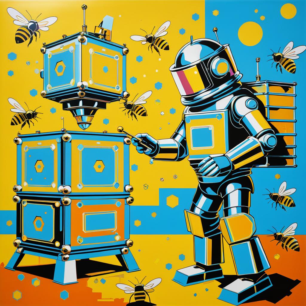 Pop Art Robot Beekeeper Collecting Honey