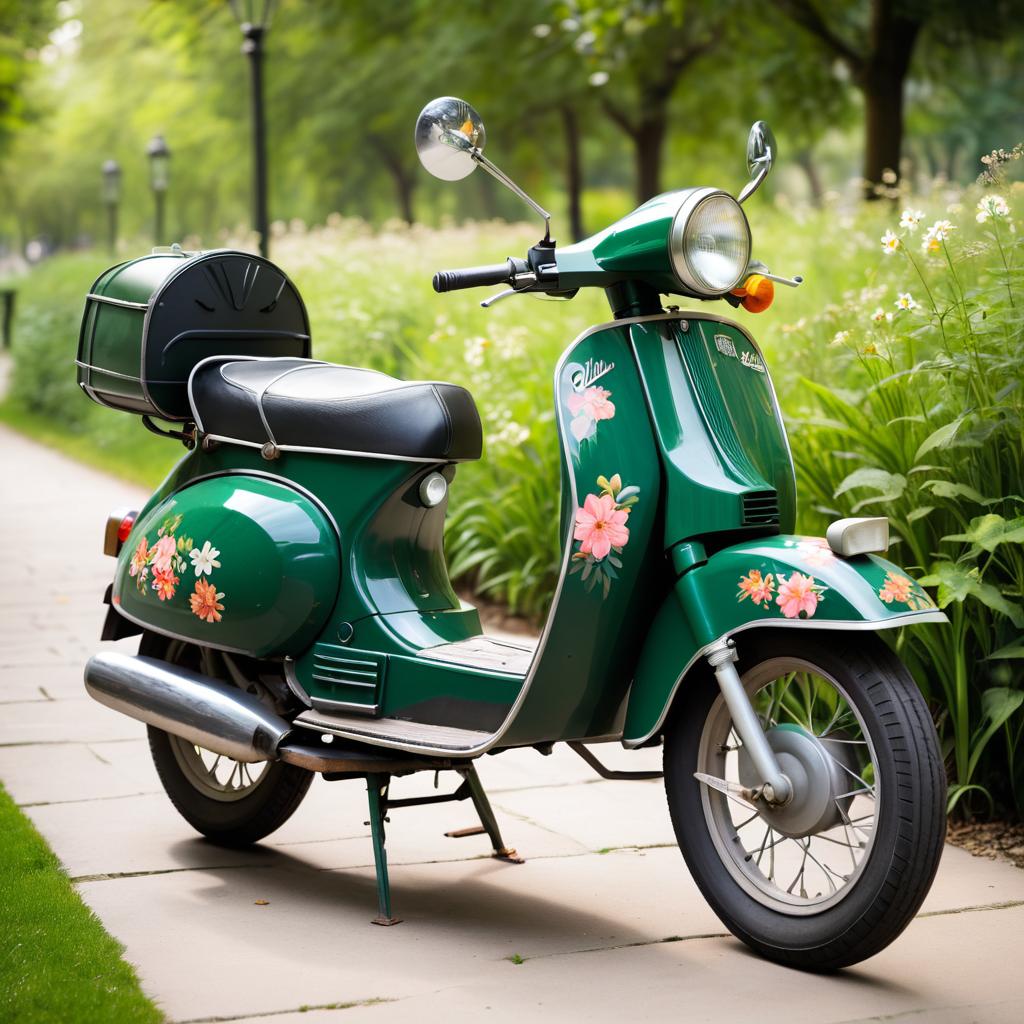 Vintage Green Moped in Serene Park