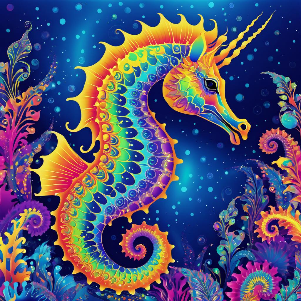 Surreal and Colorful Seahorse Art