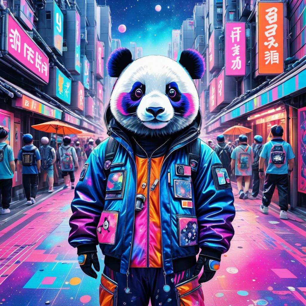 Vibrant Panda in Cyberpunk Festival