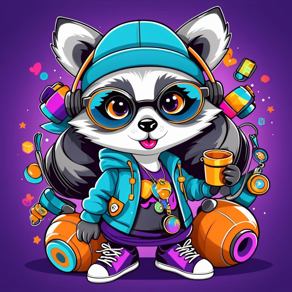 Whimsical Hip-Hop Raccoon Character Design