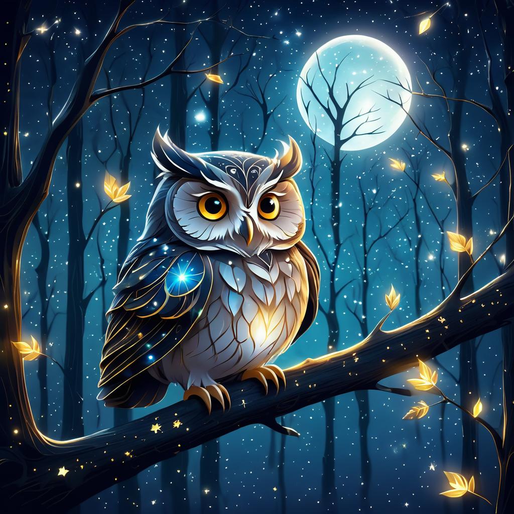 Enchanted Owl in a Moonlit Forest