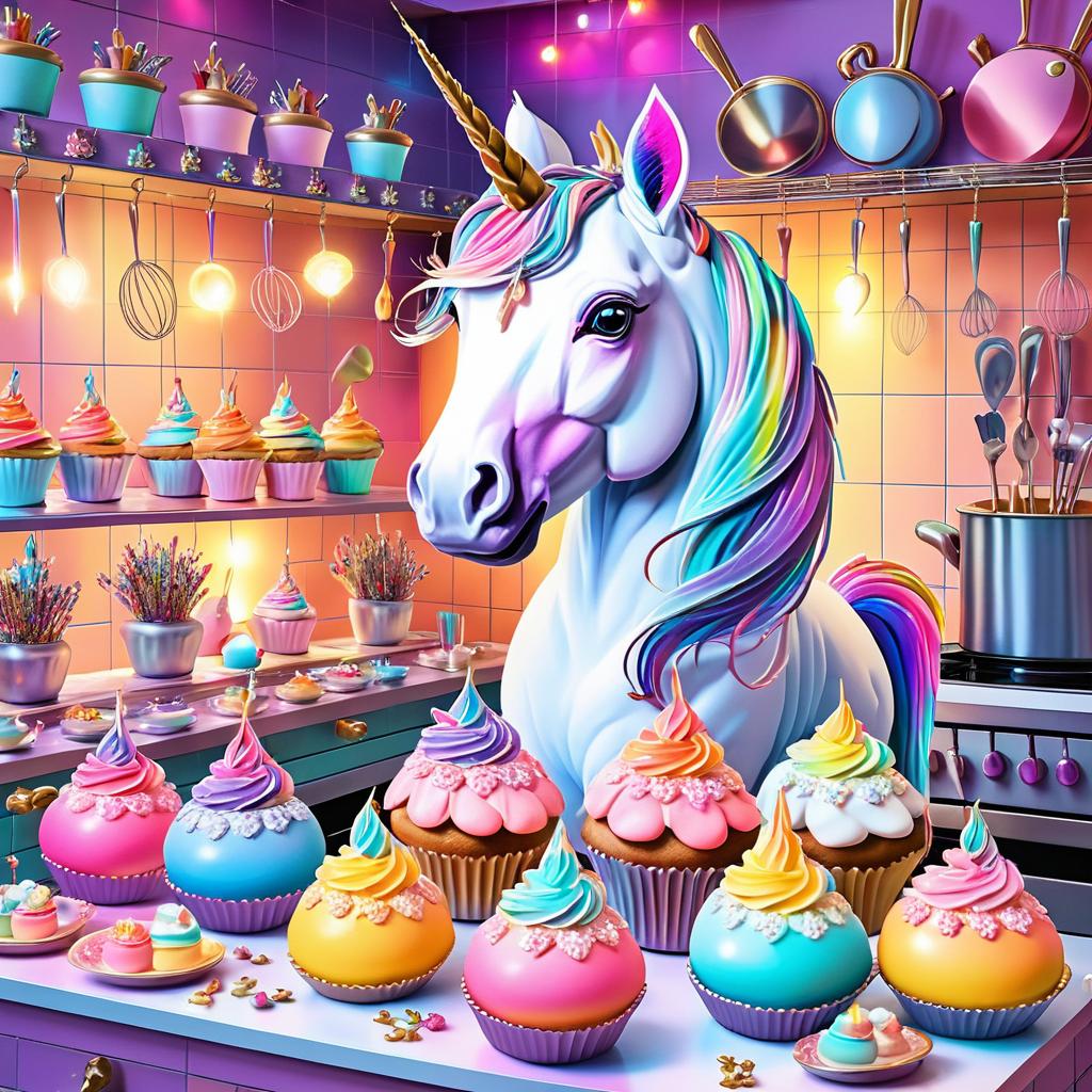 Whimsical Unicorn Baking Cupcakes