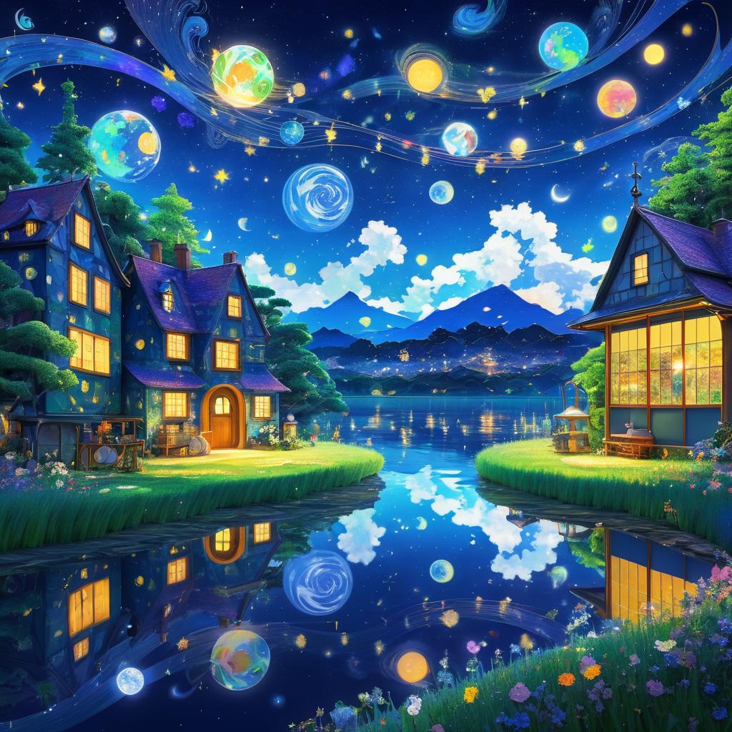 Starry Night Reimagined in Miyazaki Style