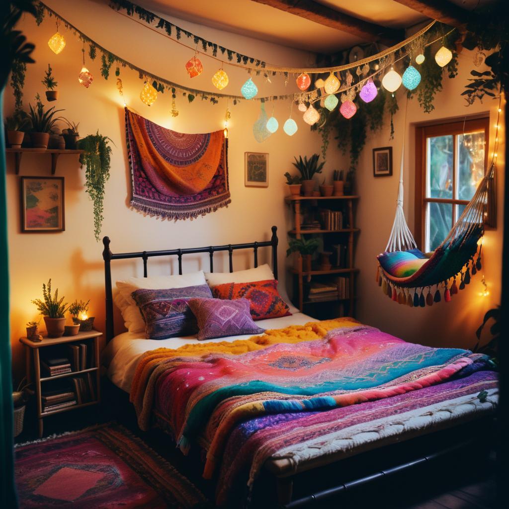 Vibrant Bohemian Cottage Bedroom Scene