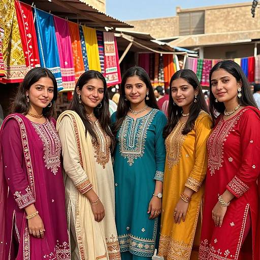 Young Pakistani Girls in Vibrant Market