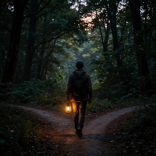 Traveler at Ancient Forest Crossroads