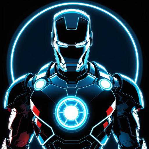 Duotone Digital Sketch of Iron Man with Glowing Arc Reactor