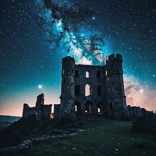 Ruined Castle under Celestial Nebula