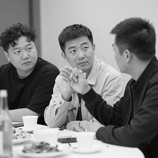 Three Men at a Table in B&W