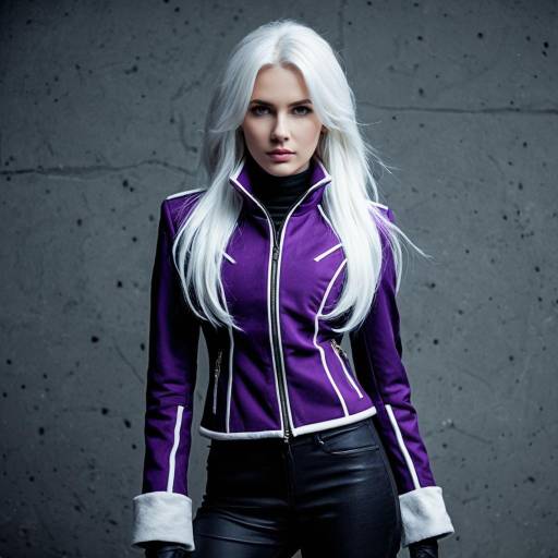 Woman in Purple Cosplay Jacket with Long White Hair