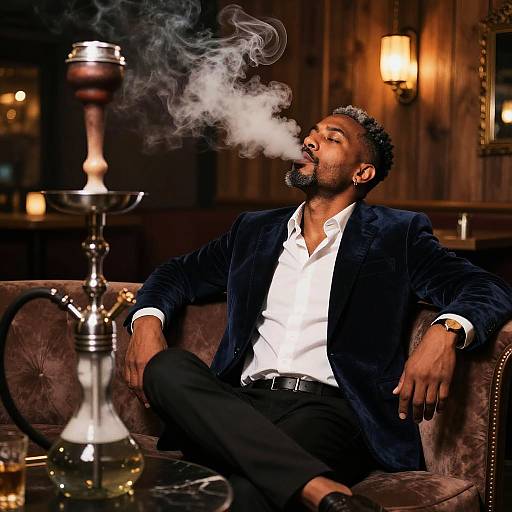 Stylish Man Lounging in Hookah Bar