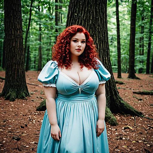 Plus Size Woman in Blue Dress in Forest