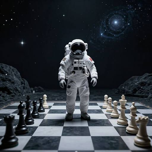 Astronaut on Surreal Cosmic Chessboard