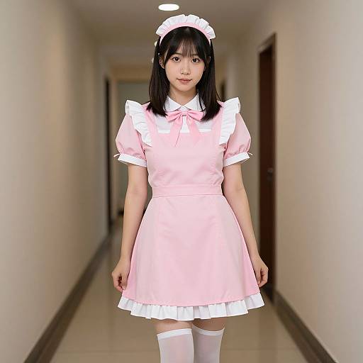 Woman in Pink Maid Costume