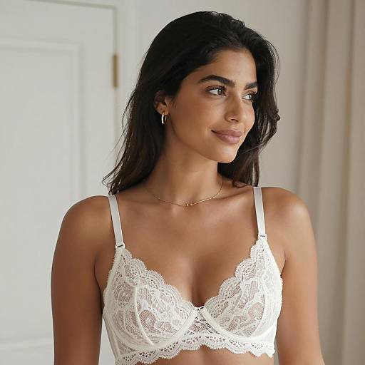 Woman in White Lace Bra with Gold Jewelry