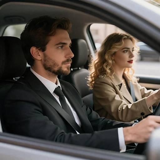 Romantic Drive: Man and Woman in Car