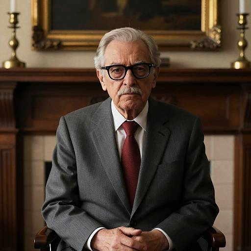 Serious Elderly Man by Fireplace