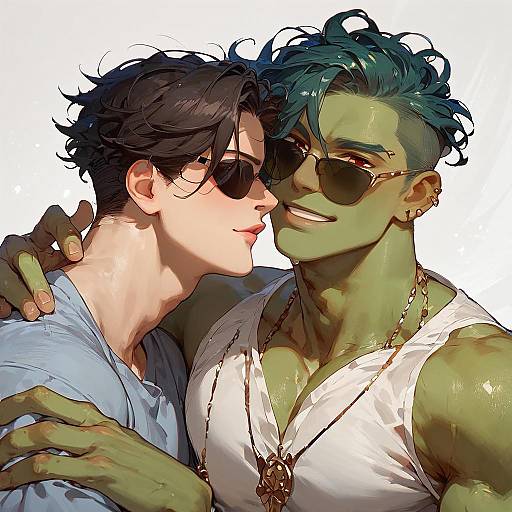 Anime Boys with Green Skin Smiling