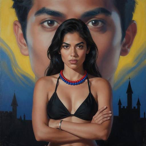 Mysterious Woman Against Shadowy Background