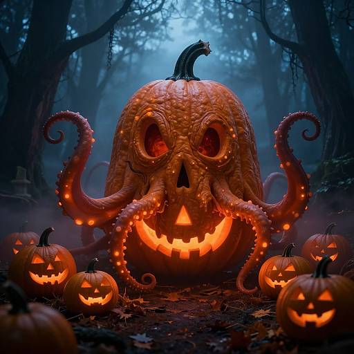 Giant Kraken Pumpkin in Haunted Forest