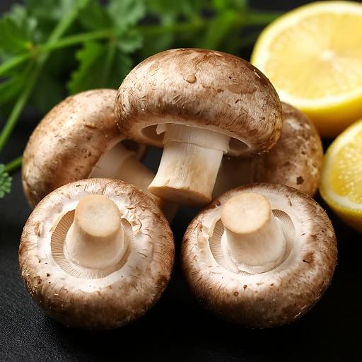 Fresh Organic Mushrooms with Lemons