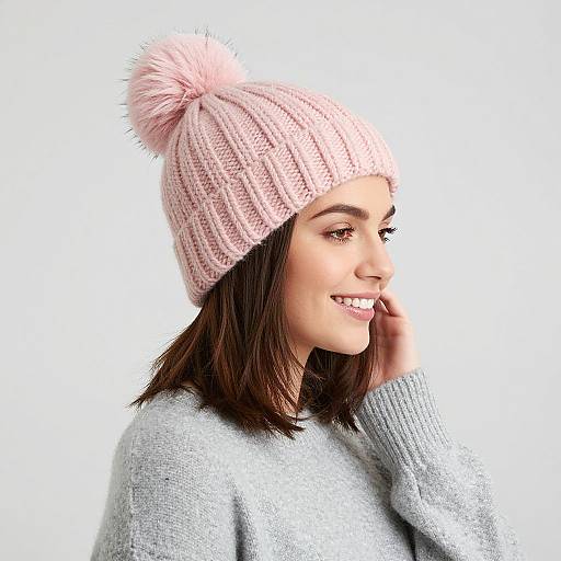 Cozy Smiling Woman in Pink Hat