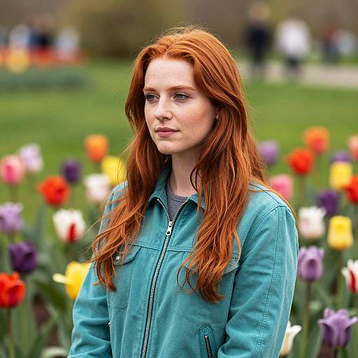 Young Redhead Woman in Tulip Field