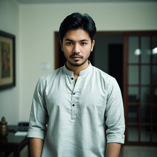 Asian Man Wearing Kurta Shirt Indoors