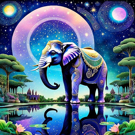 Majestic Elephant in a Dreamlike Nightscape Majestic Elephant in a Dreamlike Nightscape
