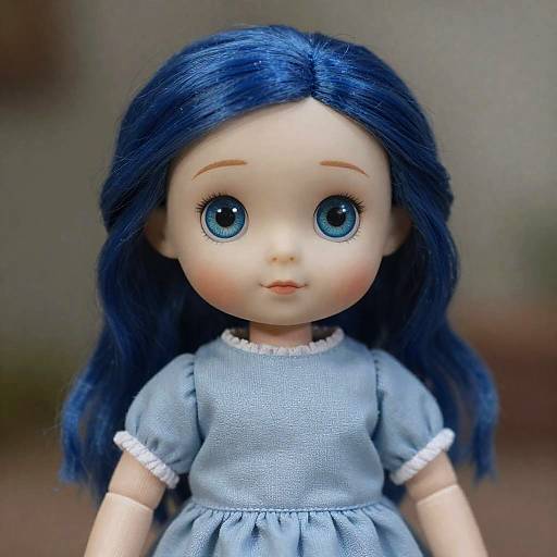 Close-up of Blue-Haired Doll in Blue Dress