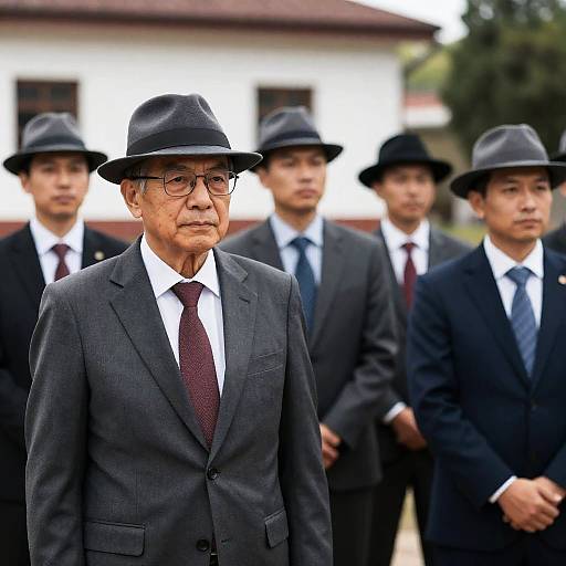 Formal Gathering of Six Men Outdoors