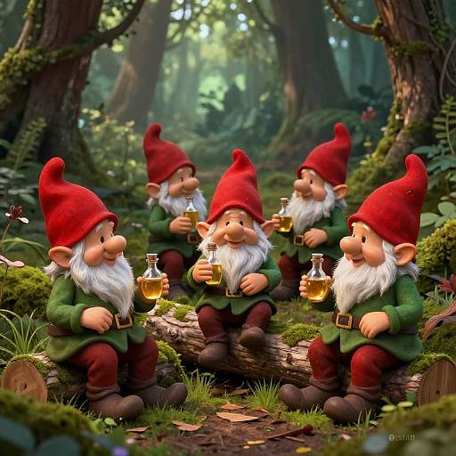 Whimsical Garden Gnomes in Forest