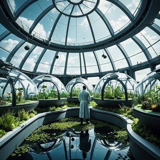 Futuristic Nanobotanist in Sky Dome Lab