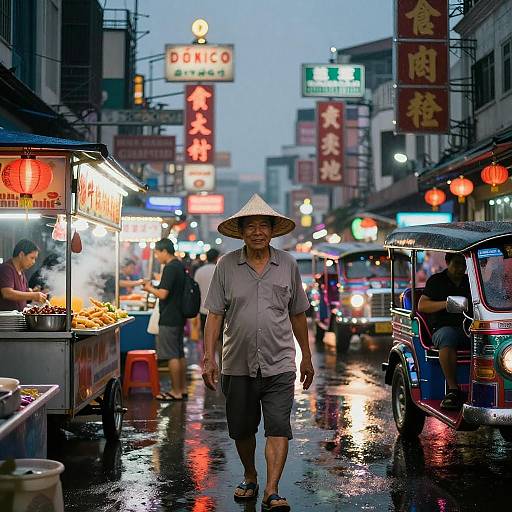 Charming Elderly Man in Neon Chinatown