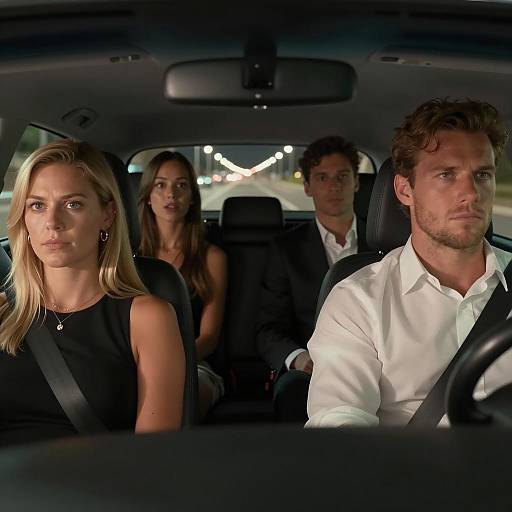 Four People in a Car at Night
